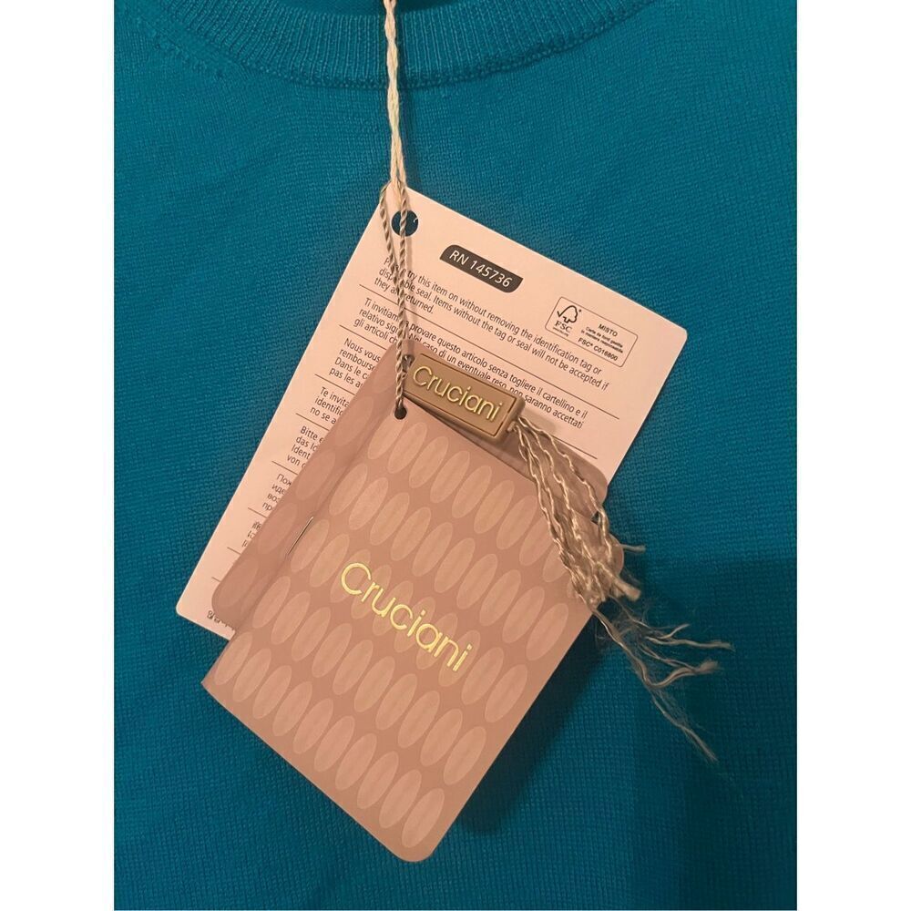 CRUCIANI SWEATER CREWNECK WOOL SIZE LARGE TEAL BLUE NWT NEW - Picture 5 of 8